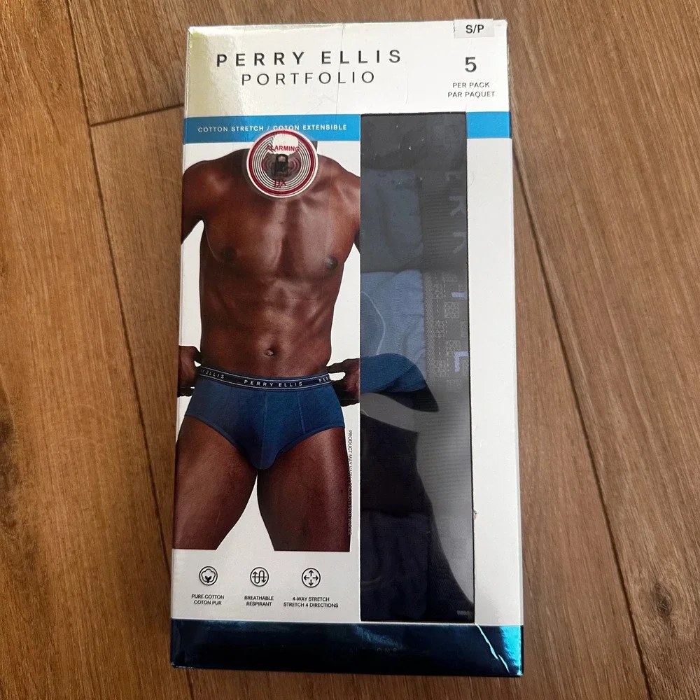 Perry Ellis Portfolio Mens 5 Pack Cotton Stretch Briefs Blue Navy Small 28-30